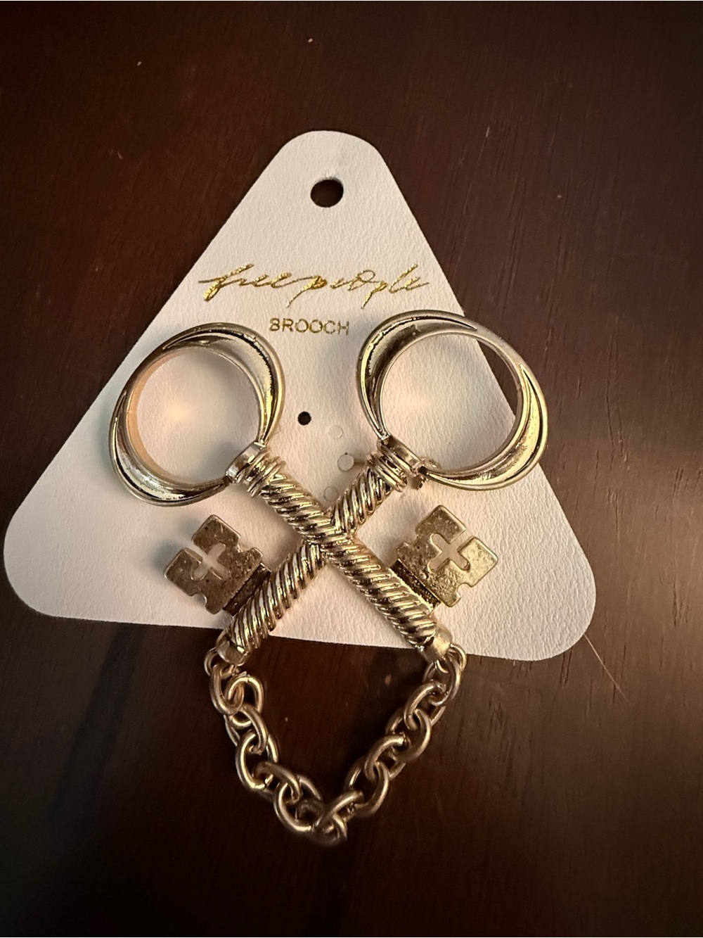 Free People Gold-Tone Crossed Key Chainlink Brooch